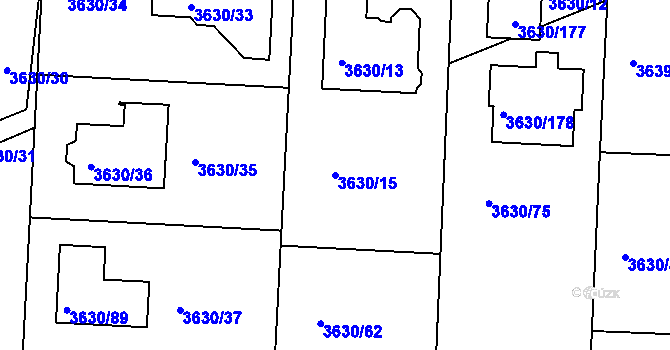 Parcela st. 3630/15 v KÚ Louny, Katastrální mapa