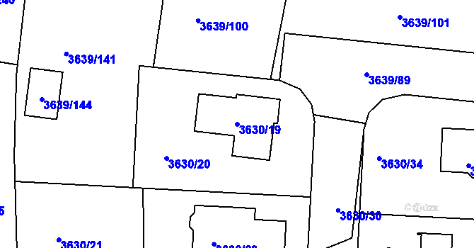 Parcela st. 3630/19 v KÚ Louny, Katastrální mapa