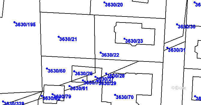 Parcela st. 3630/22 v KÚ Louny, Katastrální mapa