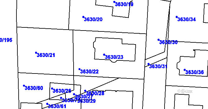 Parcela st. 3630/23 v KÚ Louny, Katastrální mapa