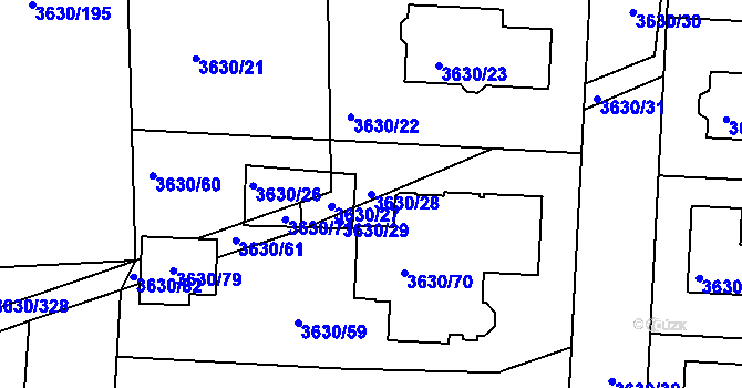 Parcela st. 3630/28 v KÚ Louny, Katastrální mapa