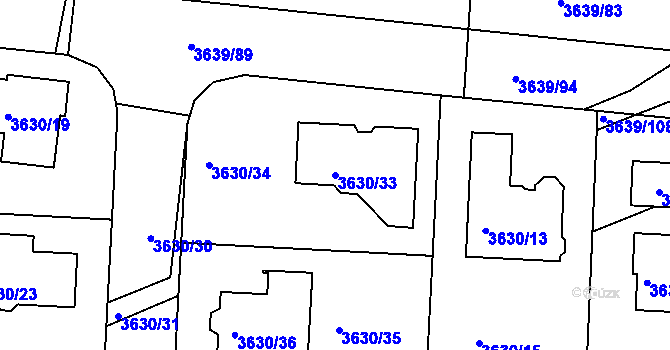 Parcela st. 3630/33 v KÚ Louny, Katastrální mapa