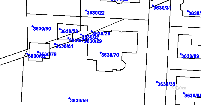 Parcela st. 3630/70 v KÚ Louny, Katastrální mapa