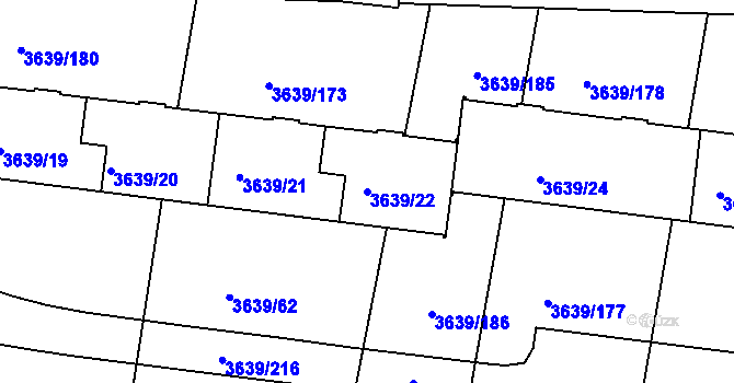 Parcela st. 3639/22 v KÚ Louny, Katastrální mapa