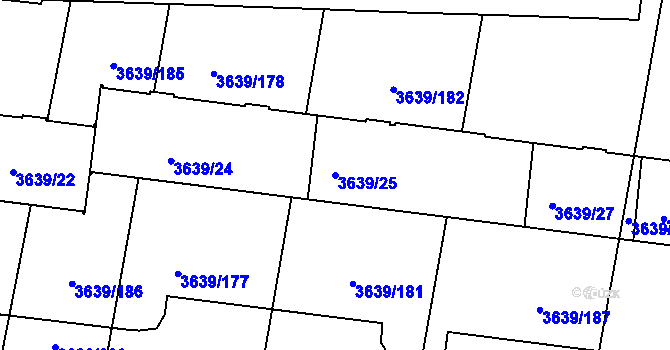 Parcela st. 3639/25 v KÚ Louny, Katastrální mapa