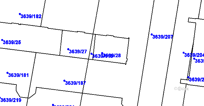 Parcela st. 3639/28 v KÚ Louny, Katastrální mapa