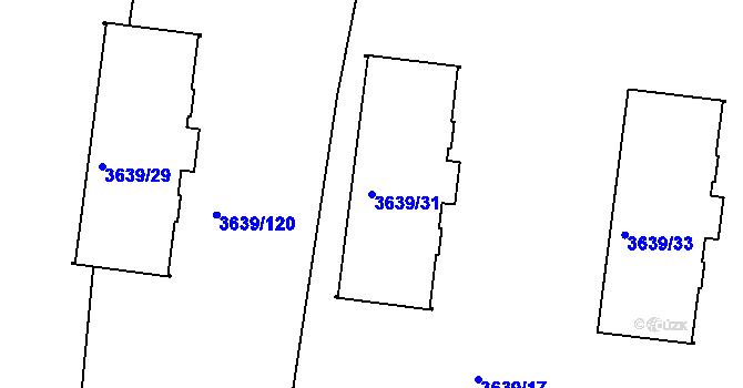 Parcela st. 3639/31 v KÚ Louny, Katastrální mapa