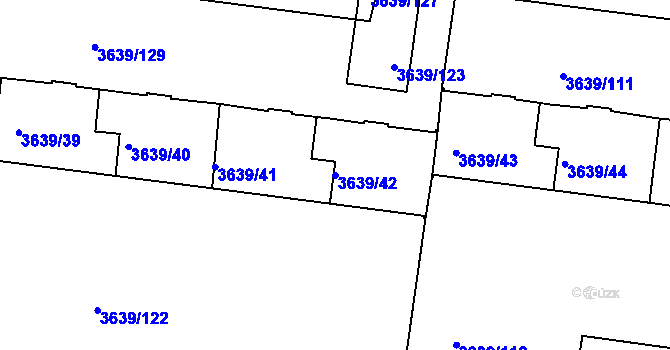 Parcela st. 3639/42 v KÚ Louny, Katastrální mapa