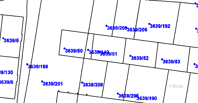 Parcela st. 3639/51 v KÚ Louny, Katastrální mapa