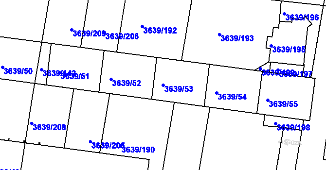 Parcela st. 3639/53 v KÚ Louny, Katastrální mapa