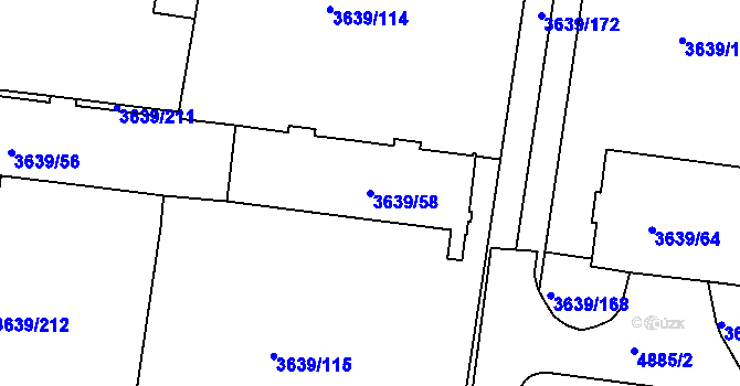 Parcela st. 3639/58 v KÚ Louny, Katastrální mapa
