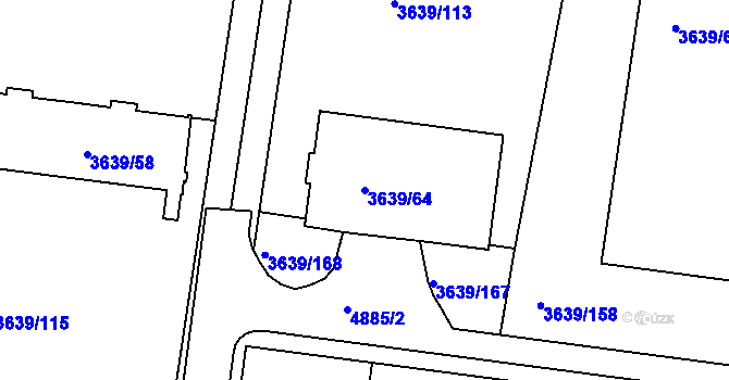 Parcela st. 3639/64 v KÚ Louny, Katastrální mapa