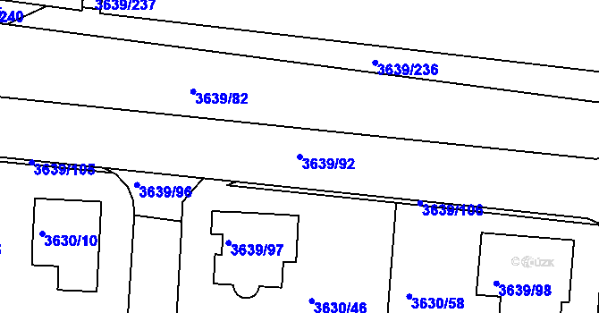 Parcela st. 3639/92 v KÚ Louny, Katastrální mapa
