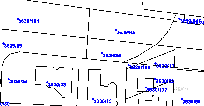 Parcela st. 3639/94 v KÚ Louny, Katastrální mapa