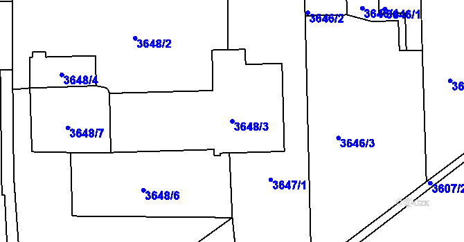 Parcela st. 3648/3 v KÚ Louny, Katastrální mapa