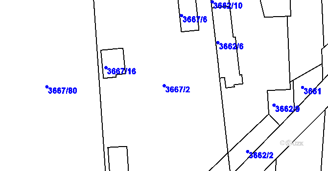 Parcela st. 3667/2 v KÚ Louny, Katastrální mapa