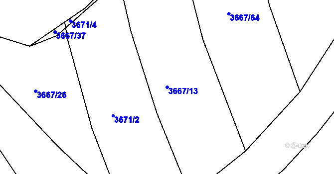Parcela st. 3667/13 v KÚ Louny, Katastrální mapa