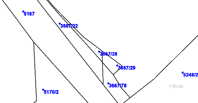 Parcela st. 3667/28 v KÚ Louny, Katastrální mapa