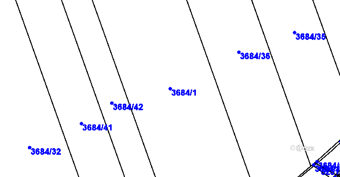 Parcela st. 3684/1 v KÚ Louny, Katastrální mapa