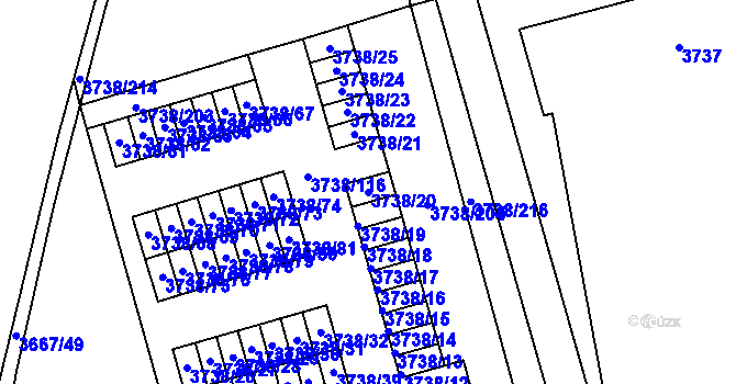 Parcela st. 3738/20 v KÚ Louny, Katastrální mapa