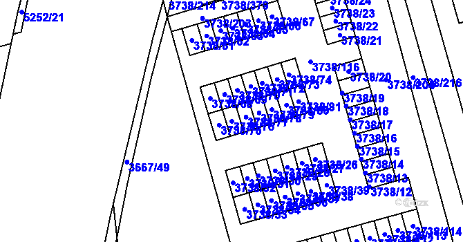 Parcela st. 3738/76 v KÚ Louny, Katastrální mapa