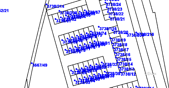 Parcela st. 3738/79 v KÚ Louny, Katastrální mapa