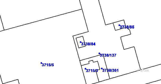 Parcela st. 3738/84 v KÚ Louny, Katastrální mapa