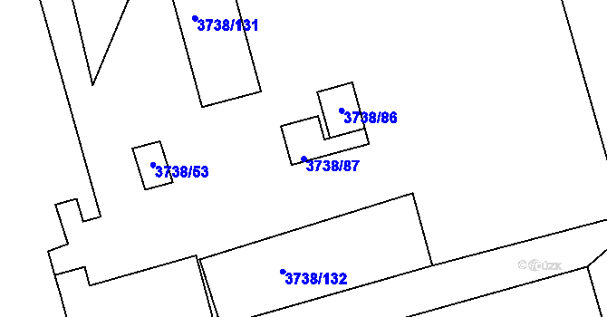 Parcela st. 3738/87 v KÚ Louny, Katastrální mapa