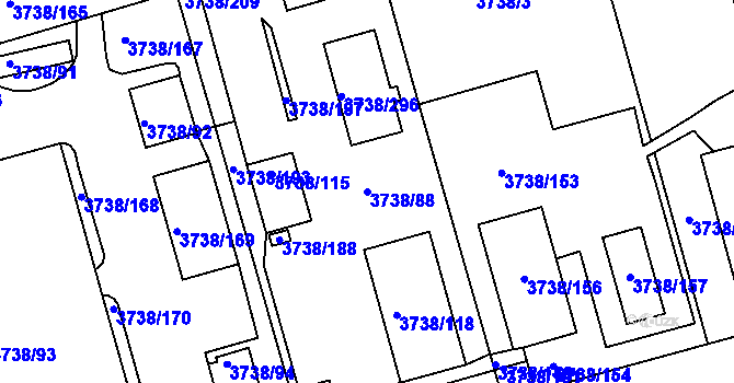 Parcela st. 3738/88 v KÚ Louny, Katastrální mapa