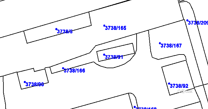 Parcela st. 3738/91 v KÚ Louny, Katastrální mapa