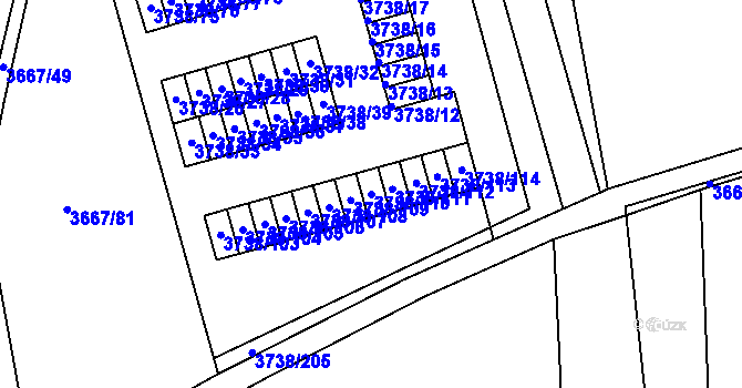 Parcela st. 3738/110 v KÚ Louny, Katastrální mapa