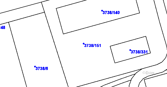 Parcela st. 3738/151 v KÚ Louny, Katastrální mapa