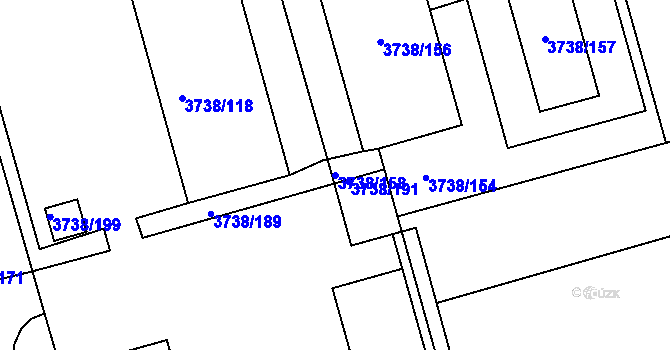 Parcela st. 3738/158 v KÚ Louny, Katastrální mapa