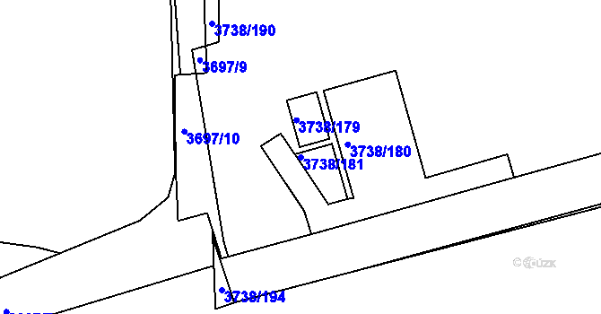 Parcela st. 3738/181 v KÚ Louny, Katastrální mapa