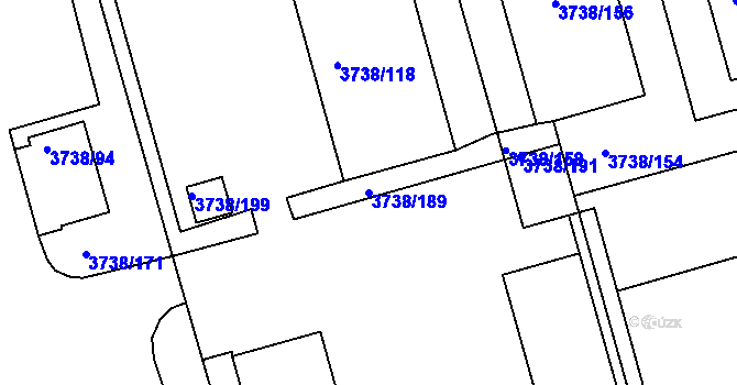Parcela st. 3738/189 v KÚ Louny, Katastrální mapa