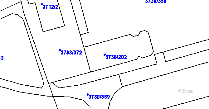 Parcela st. 3738/202 v KÚ Louny, Katastrální mapa