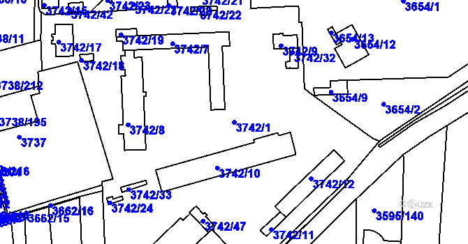 Parcela st. 3742/1 v KÚ Louny, Katastrální mapa