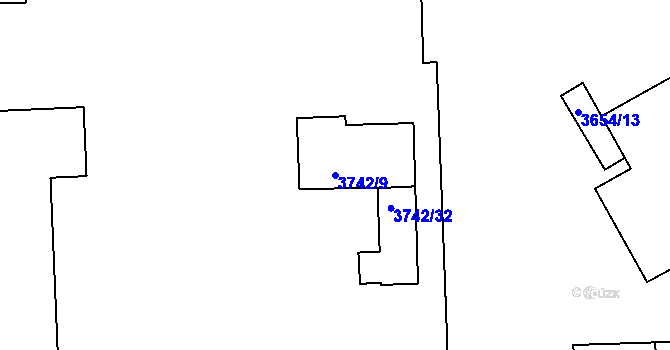 Parcela st. 3742/9 v KÚ Louny, Katastrální mapa