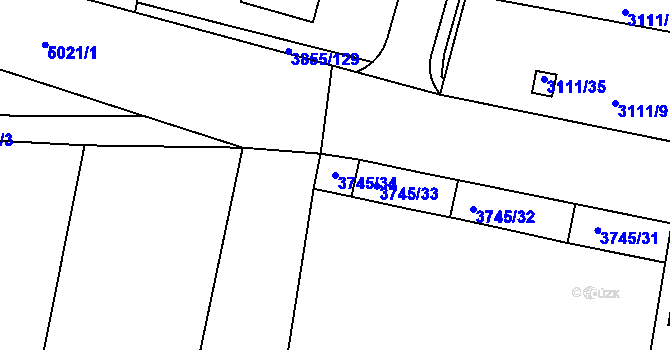 Parcela st. 3745/34 v KÚ Louny, Katastrální mapa