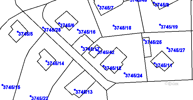 Parcela st. 3745/42 v KÚ Louny, Katastrální mapa