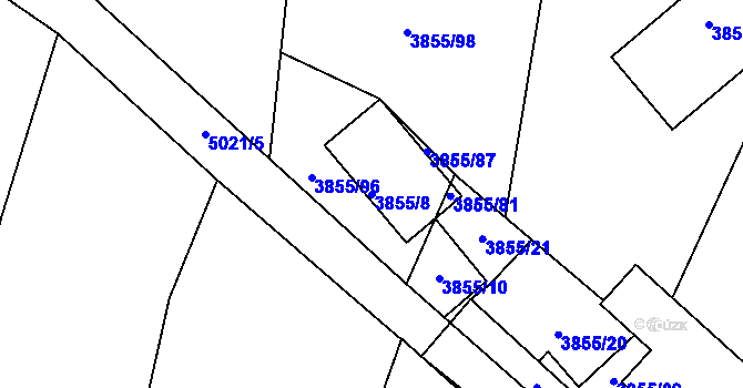 Parcela st. 3855/8 v KÚ Louny, Katastrální mapa