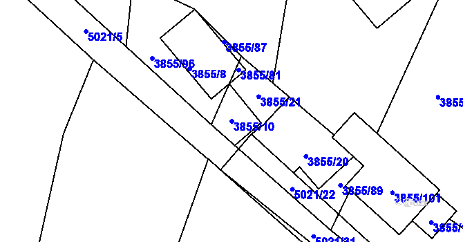 Parcela st. 3855/10 v KÚ Louny, Katastrální mapa