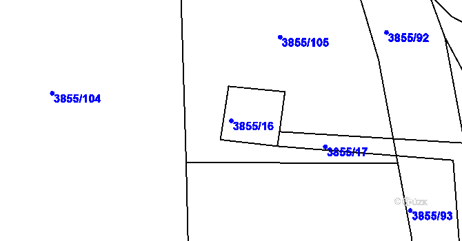 Parcela st. 3855/16 v KÚ Louny, Katastrální mapa