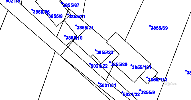 Parcela st. 3855/20 v KÚ Louny, Katastrální mapa