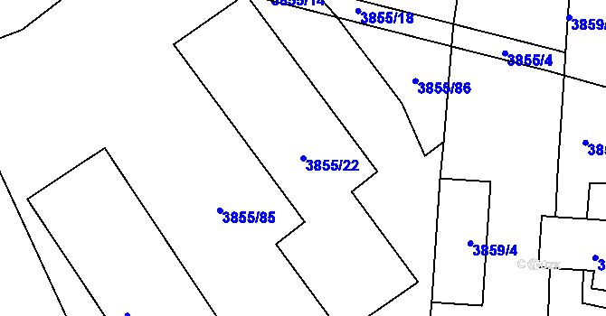 Parcela st. 3855/22 v KÚ Louny, Katastrální mapa