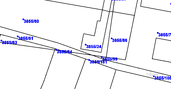 Parcela st. 3855/24 v KÚ Louny, Katastrální mapa