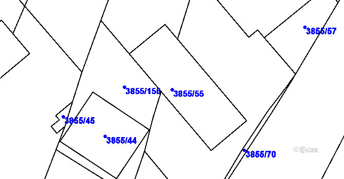 Parcela st. 3855/55 v KÚ Louny, Katastrální mapa