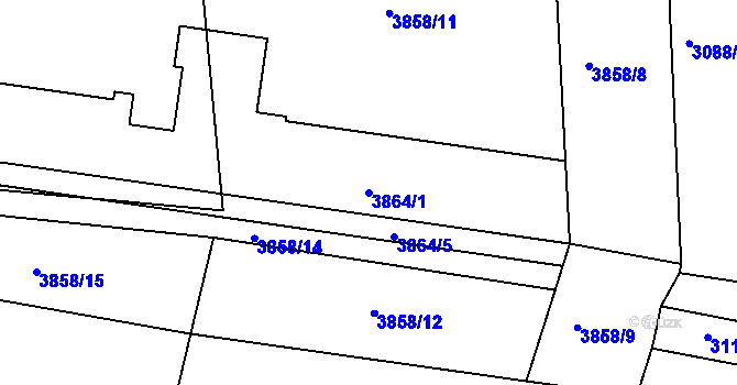 Parcela st. 3864/1 v KÚ Louny, Katastrální mapa