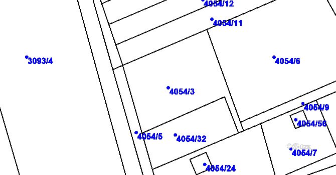 Parcela st. 4054/3 v KÚ Louny, Katastrální mapa