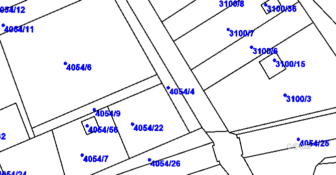 Parcela st. 4054/4 v KÚ Louny, Katastrální mapa